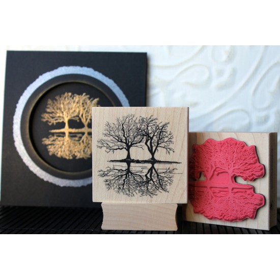 Winter Reflection Trees Rubber Stamp