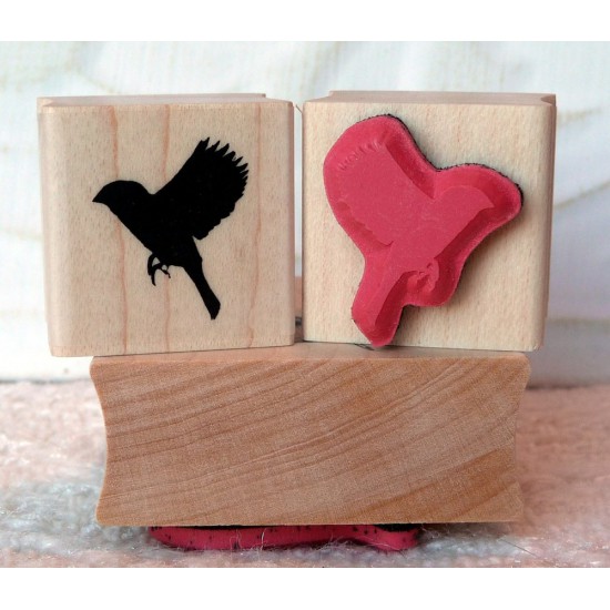 Silhouette Sparrow Landing Rubber Stamp