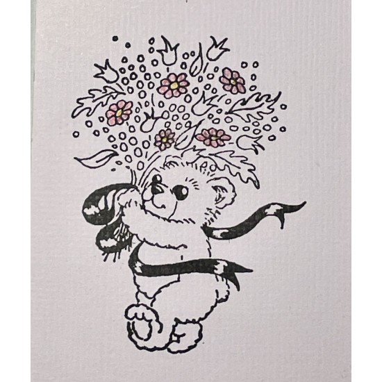 Teddy with Bouquet Rubber Stamp Teddy with Bouquet Rubber Stamp