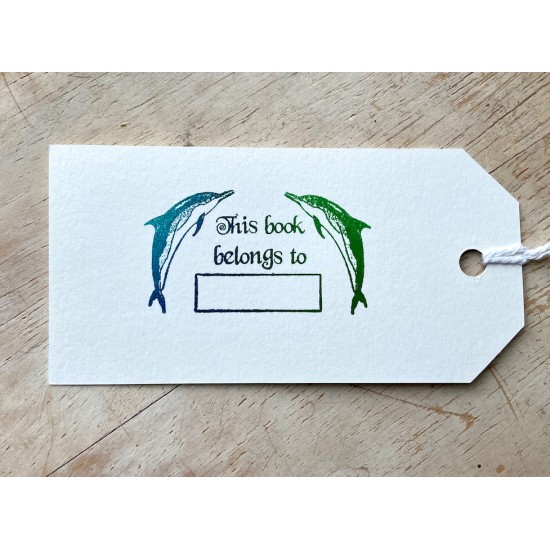 Dolphin Bookplate Rubber Stamp