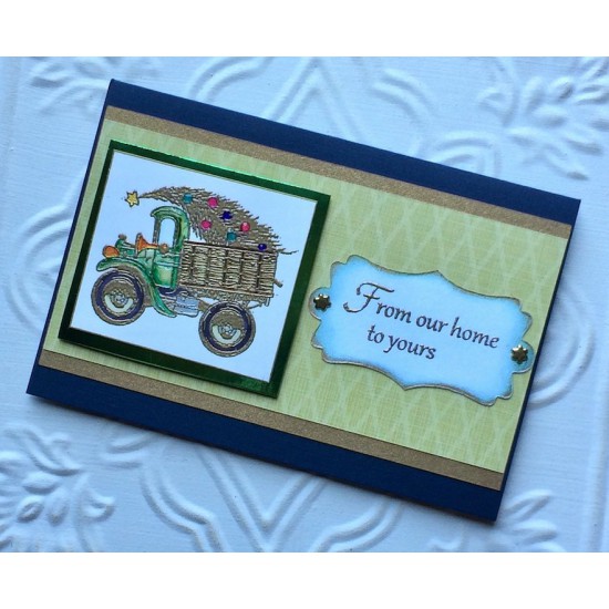 Vintage Truck with Christmas Tree Rubber Stamp