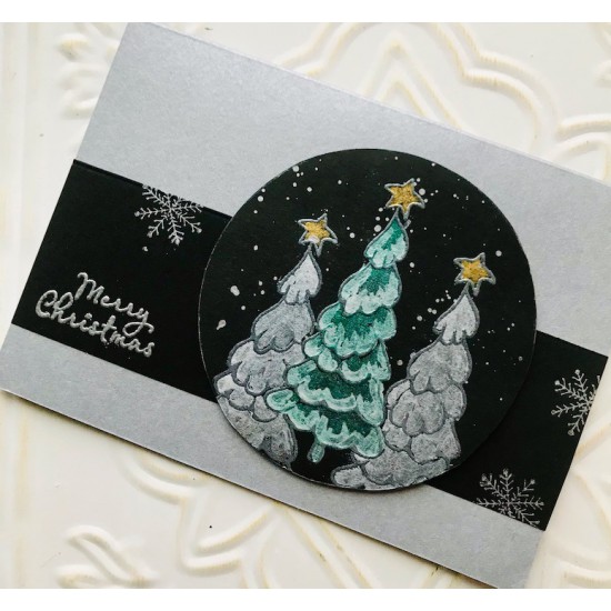 Snowy Christmas Tree Rubber Stamp
