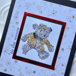 Teddy with Bouquet Rubber Stamp