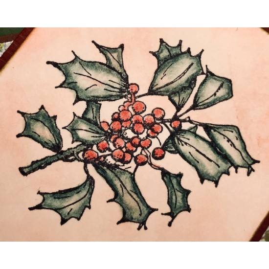 Holly Branch Rubber Stamp