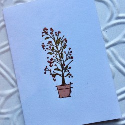 Potted Berries Christmas Tree Rubber Stamp