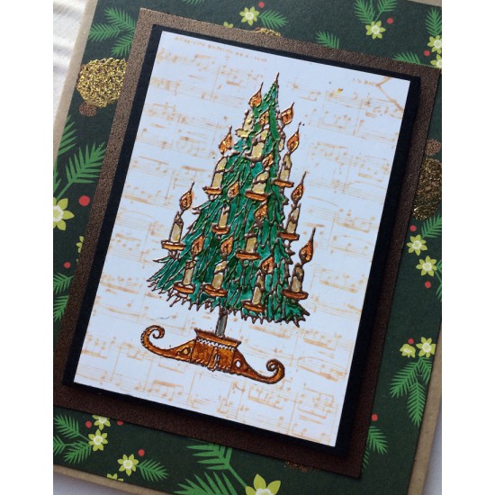 Candle Christmas Tree Rubber Stamp