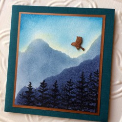 Silhouette Sparrow Landing Rubber Stamp