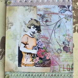 Vintage Girl with Flower Basket Rubber Stamp